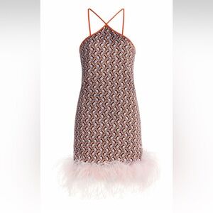 Sleeveless Pink Feather-Trim Mini Dress